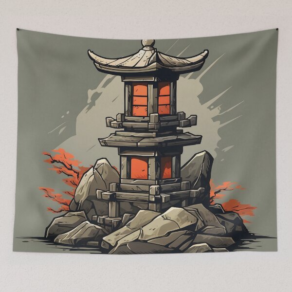 Item preview, Red Japanese Stone Lantern designed and sold by dcrc.