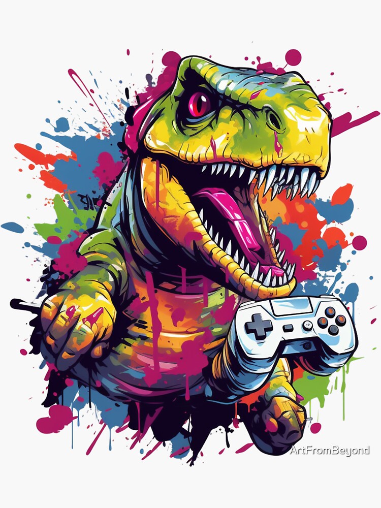 Dinosaur gamer which play game Royalty Free Vector Image