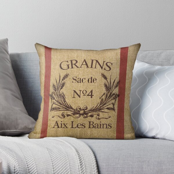 Bonjour ! - Faux Grain Sack Pillow (Grains No 4) Throw Pillow