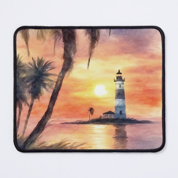 Item preview, "Tropical Lighthouse at Sunset – Watercolor Digital Art" designed and sold by Dream World Images.