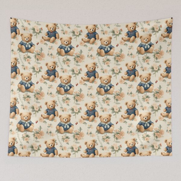Item preview, Vintage Faux Cross Stitch Style Teddy Bear Pattern designed and sold by RetroPrints.