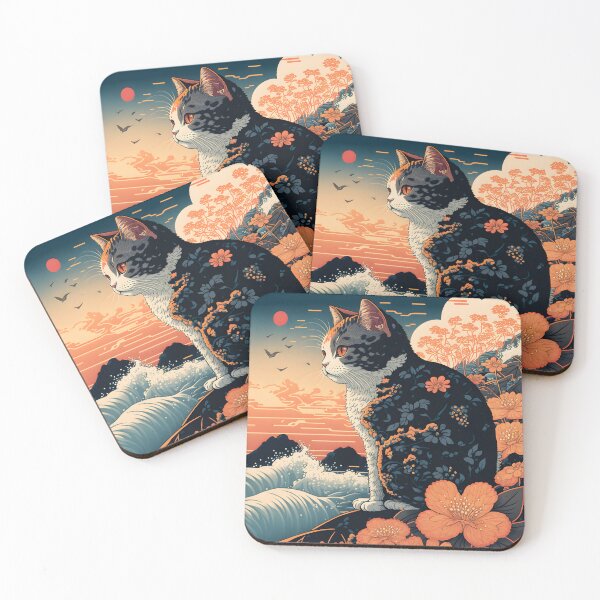 Item preview, Captivating Ukiyo-e Cat Art: Traditional Japanese Woodblock Print designed and sold by Animal-ink.