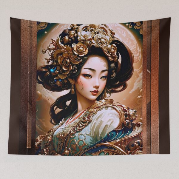 Item preview, The Golden Dragon Geisha Girl Beautiful AI Concept Art Portrait by Xzendor7 designed and sold by Xzendor7 Digital Art Creations.