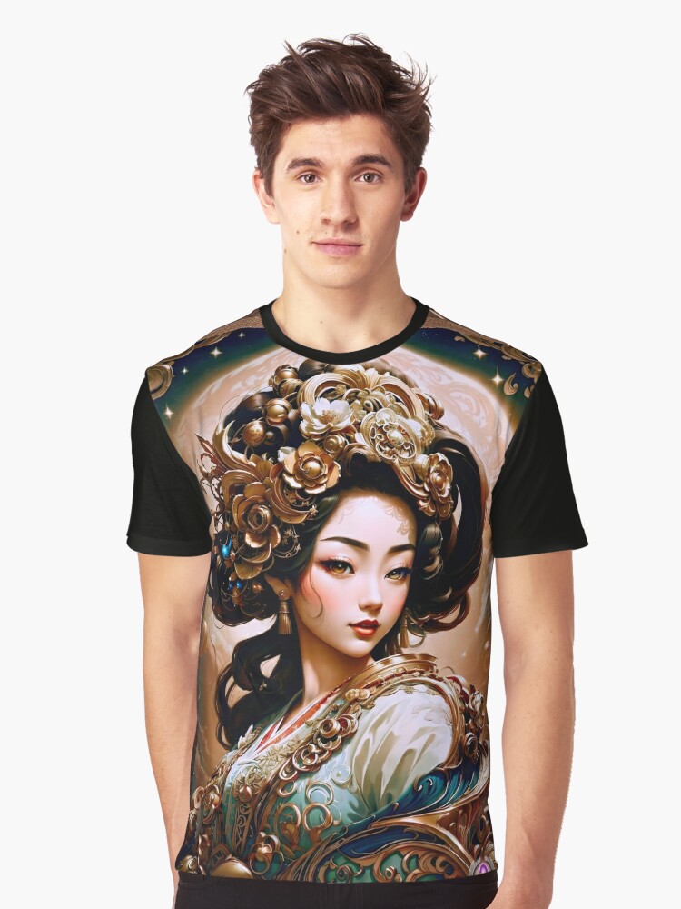 Thumbnail 1 of 5, Graphic T-Shirt, The Golden Dragon Geisha Girl Beautiful AI Concept Art Portrait by Xzendor7 designed and sold by xzendor7.