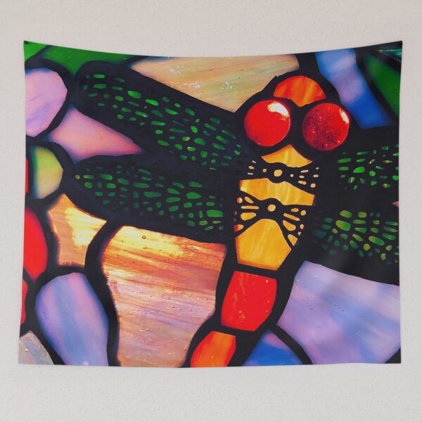 Item preview, Stained Glass Colorful dragonfly close-up art designed and sold by Neeshki.