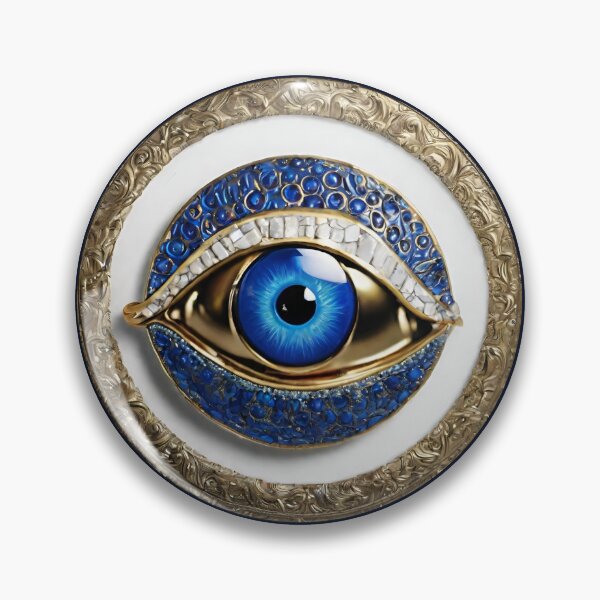 Item preview, Mati Evil Eye Blue Gold Glass Stone  designed and sold by Yiorgos Designs.