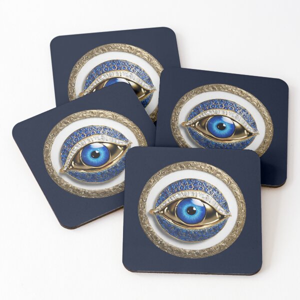 Item preview, Mati Evil Eye Blue Gold Glass Stone  designed and sold by Yiorgos Designs.