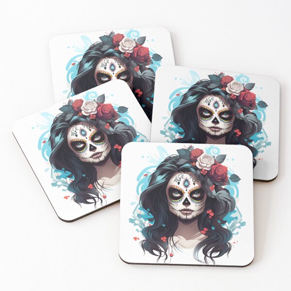 Item preview, Artistic Style Cartoon Day of the Dead Girl Lady Makeup Candy Skull Makeup Sticker, wall arts, Art Prints and More designed and sold by Kevin Lou.