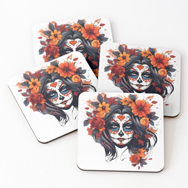 Item preview, Artistic Style Cartoon Day of the Dead Girl Lady Makeup Candy Skull Makeup Sticker, wall arts, Art Prints and More designed and sold by Kevin Lou.