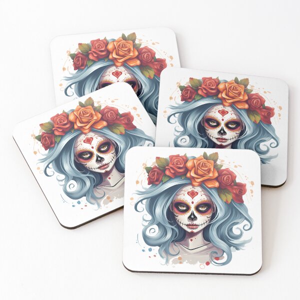 Item preview, Artistic Style Cartoon Day of the Dead Girl Lady Makeup Candy Skull Makeup Sticker, wall arts, Art Prints and More designed and sold by Kevin Lou.