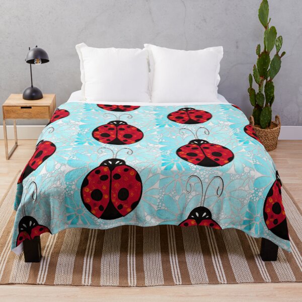 Item preview, Ladybug Garden Art On Blue And White Lace designed and sold by Sharon Cummings Art.