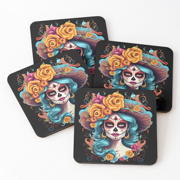 Item preview, Artistic Style Cartoon Day of the Dead Girl Lady Makeup Candy Skull Makeup Sticker, wall arts, Art Prints and More designed and sold by Kevin Lou.