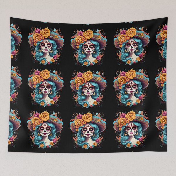 Item preview, Artistic Style Cartoon Day of the Dead Girl Lady Makeup Candy Skull Makeup Sticker, wall arts, Art Prints and More designed and sold by Kevin Lou.