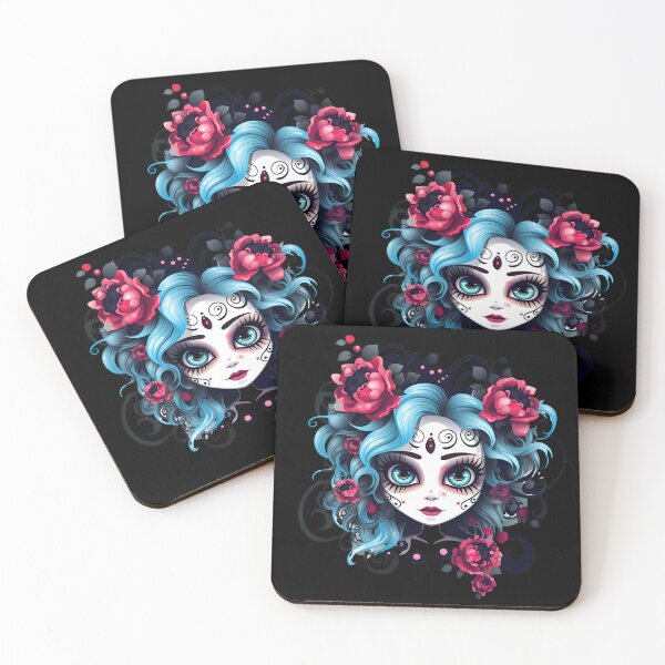 Item preview, Artistic Style Cartoon Day of the Dead Girl Lady Makeup Candy Skull Makeup Sticker, wall arts, Art Prints and More designed and sold by Kevin Lou.