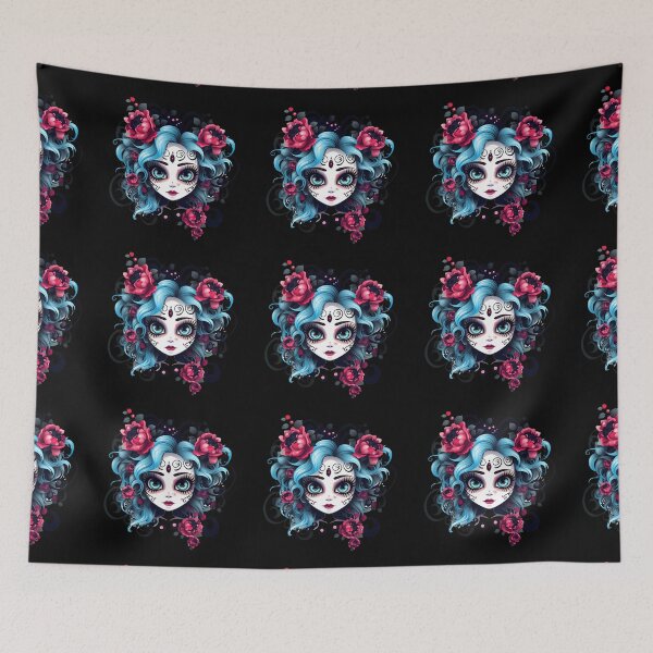 Item preview, Artistic Style Cartoon Day of the Dead Girl Lady Makeup Candy Skull Makeup Sticker, wall arts, Art Prints and More designed and sold by Kevin Lou.
