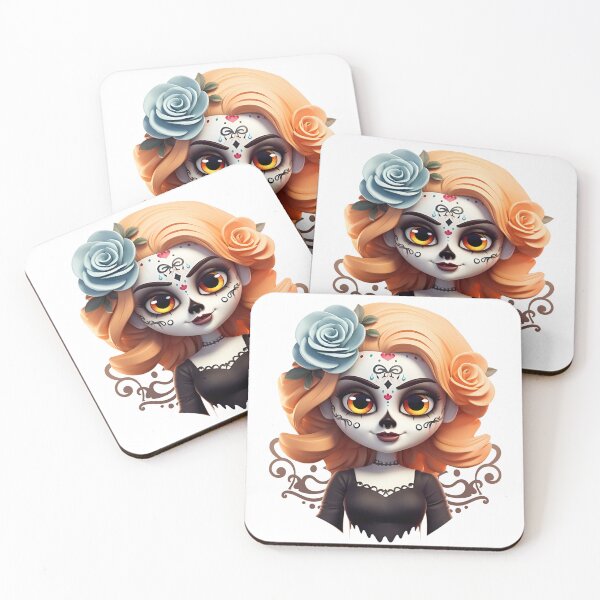 Item preview, Artistic Style Cartoon Day of the Dead Girl Lady Makeup Candy Skull Makeup Sticker, wall arts, Art Prints and More designed and sold by Kevin Lou.