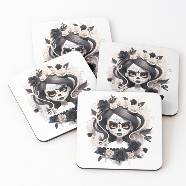Item preview, Artistic Style Cartoon Day of the Dead Girl Lady Makeup Candy Skull Makeup Sticker, wall arts, Art Prints and More designed and sold by Kevin Lou.
