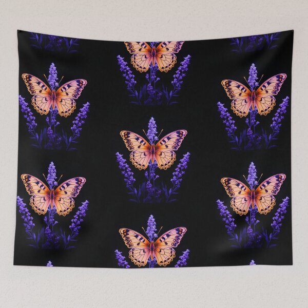 Item preview, Butterfly sitting on lavender in the style of fluorescence and neon realism designed and sold by AI-Only Creations.
