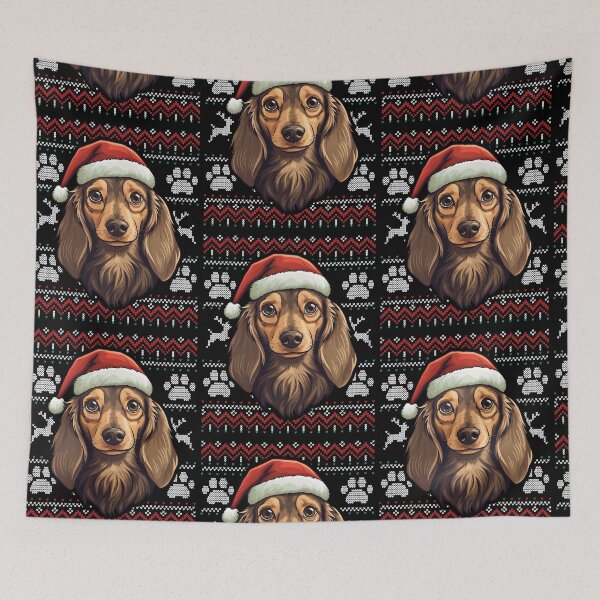 Item preview, Long Haired Dachshund Ugly Sweater Christmas designed and sold by rafaeltto.
