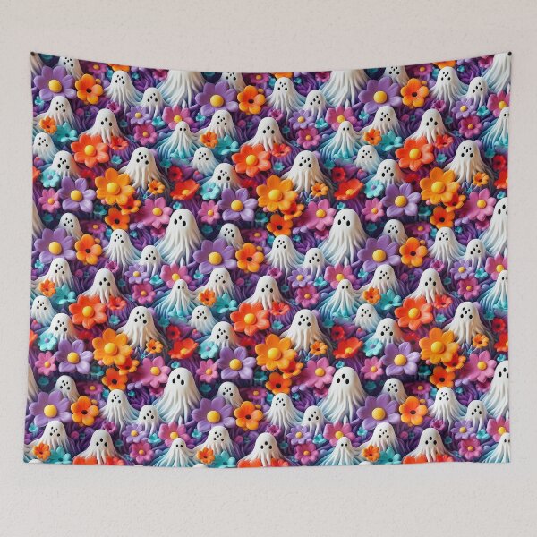 Item preview, 3D Happy Ghosts in Floral Garden Pattern designed and sold by TriarArt.