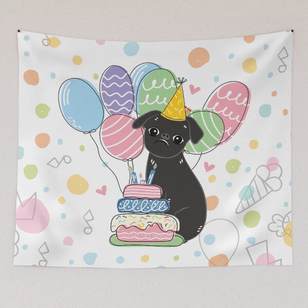 Item preview, Black Smooth-coated Brussels Griffon Dog Birthday Party  designed and sold by Lulupainting.