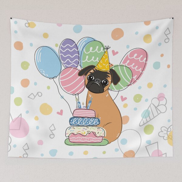 Item preview, Red Smooth-coated Brussels Griffon Dog Birthday Party 1 designed and sold by Lulupainting.