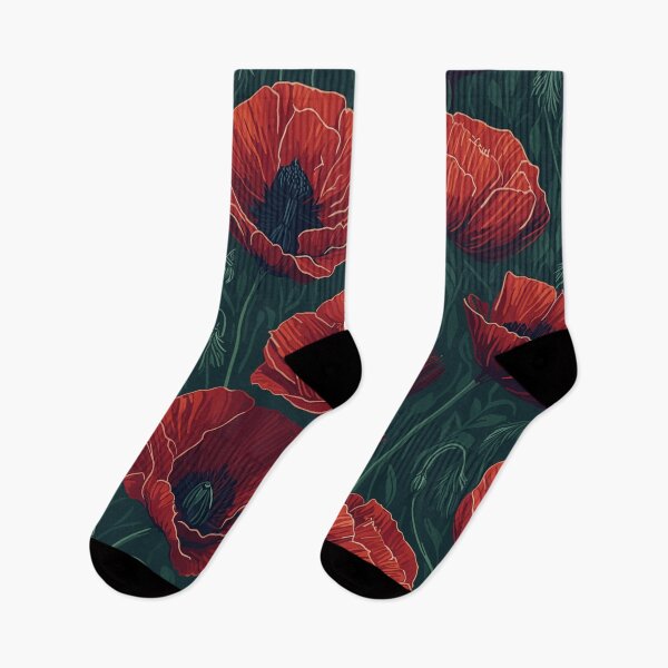 Item preview, Red Poppy Flowers Pattern on Green  designed and sold by GraphicsClub.