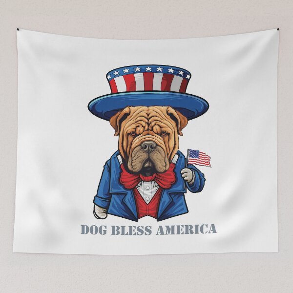 Item preview, Funny 4th of July Chinese Shar Pei Dog Bless America designed and sold by whyitsme.