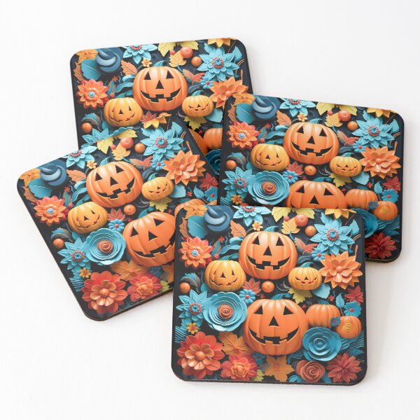 Item preview, 3D Effect of Cute Pumpkins in an overall Floral Pattern designed and sold by TriarArt.