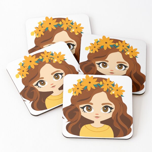 Item preview, A young woman with long, curly, golden-brown hair wears a wildflower crown. designed and sold by Lucky-jl.