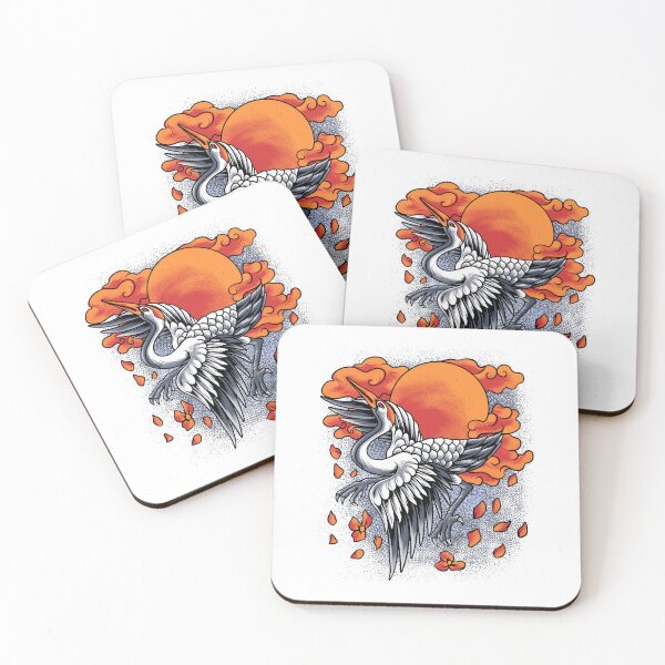 Item preview, colorful crane with moon, Japanese crane, crane portrait designed and sold by GreyStanzione1.