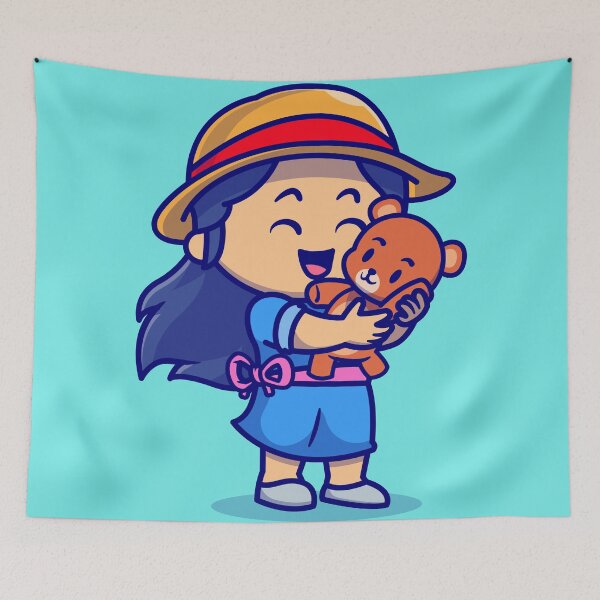 Item preview, Adorable Girl with Teddy Bear Doll - Cartoon Vector Icon Illustration designed and sold by hjian8219.