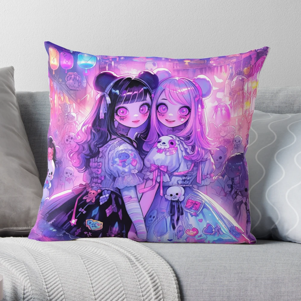 Anime Kawaii Pastel Goth Gothic Halloween Gothic Girl Pastel Wiccan Pagan  Anime Nu Goth Grunge Throw Pillow, 16x16, Multicolor