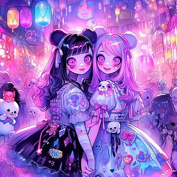 Kawaii Purple Neko Anime Girl and Castle Sticker for Sale by bubblegoth