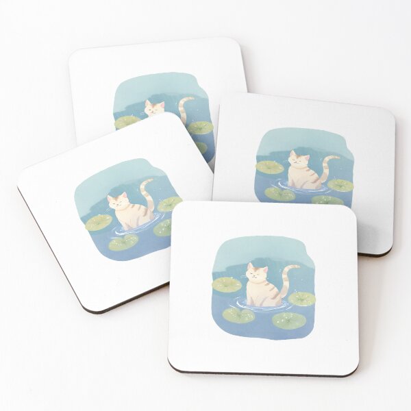 Item preview, Serene Cat Relaxing in Waterlilies Pond designed and sold by AnimaliaStar.