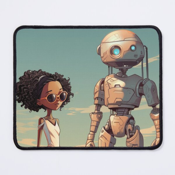 Item preview, Afrofuturist Girl With Robot Companion designed and sold by RTFaulkner.
