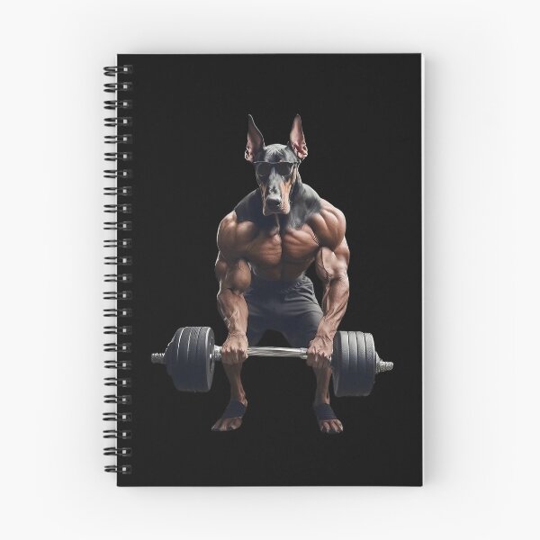 Artikelvorschau, Gewichtheben im Fitnessstudio mit einem Bodybuilder mit einem Dobermann-Hund mit natürlichem Ohr 02 entworfen und verkauft von yourwelcomee.