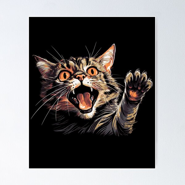 Mad Cat Angry Hissing or Coughing Cat Poster Print Paper OR Wall Vinyl