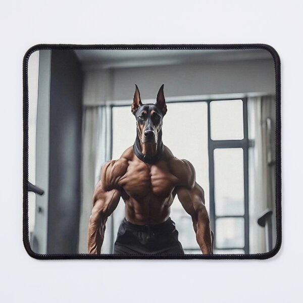 Item preview, Bodybuilder Natural Ear Doberman Dog At The Fitness Gym designed and sold by yourwelcomee.
