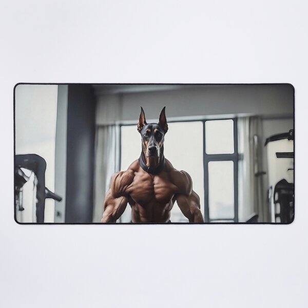 Item preview, Bodybuilder Natural Ear Doberman Dog At The Fitness Gym designed and sold by yourwelcomee.