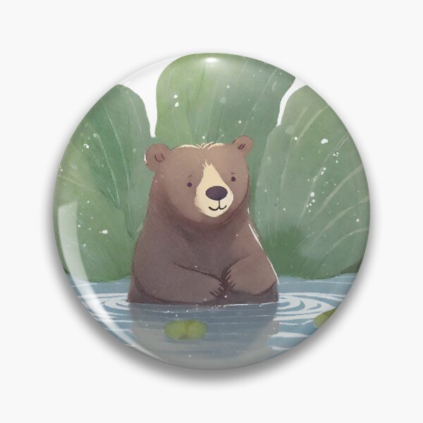 Item preview, Serene Bear Relaxing in Waterlilies Pond designed and sold by AnimaliaStar.
