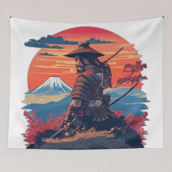 Item preview, Katana Samurai and Retro Sunset near Mountain Fuji designed and sold by Ridiculam Toga.