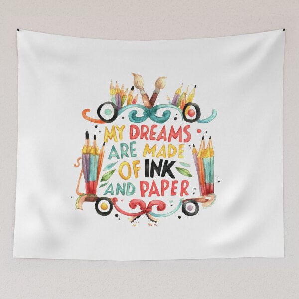 Item preview, Inspirational Quote "My dreams are made of Ink and Paper" Handmade Watercolours designed and sold by carlottamascolo.