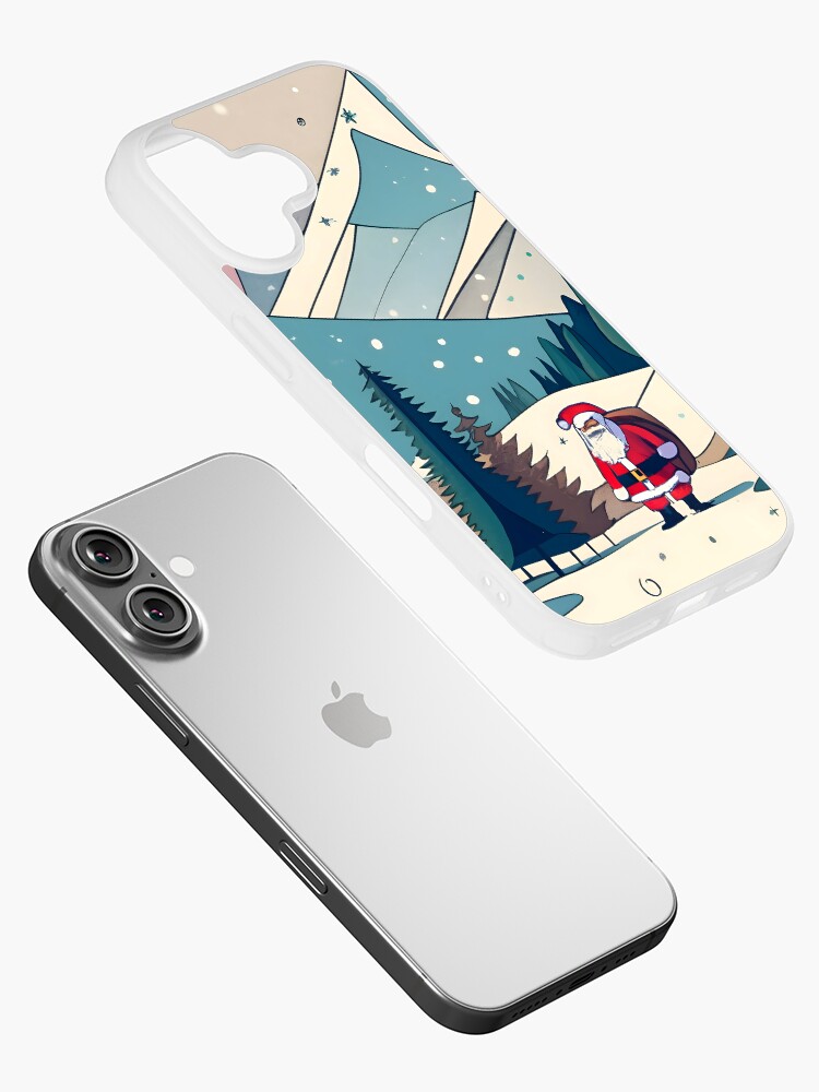 Thumbnail 2 of 5, iPhone Case, Christmas Santa in Winter Landscape Drawing designed and sold by Patricks-Art.