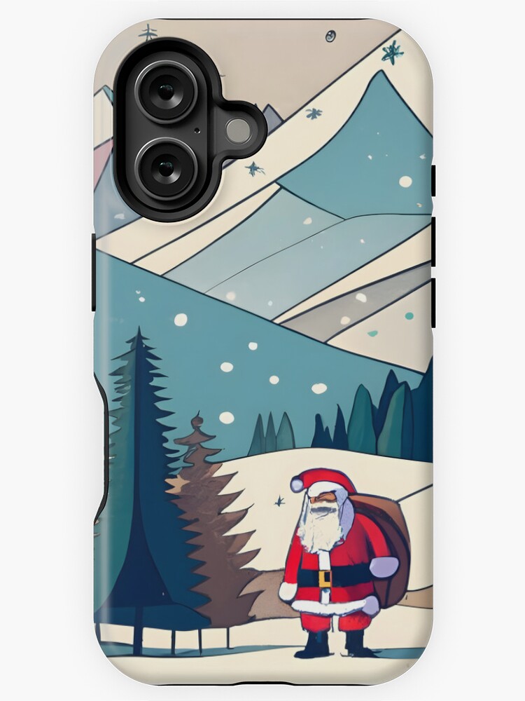 Thumbnail 1 of 4, iPhone Case, Christmas Santa in Winter Landscape Drawing designed and sold by Patricks-Art.