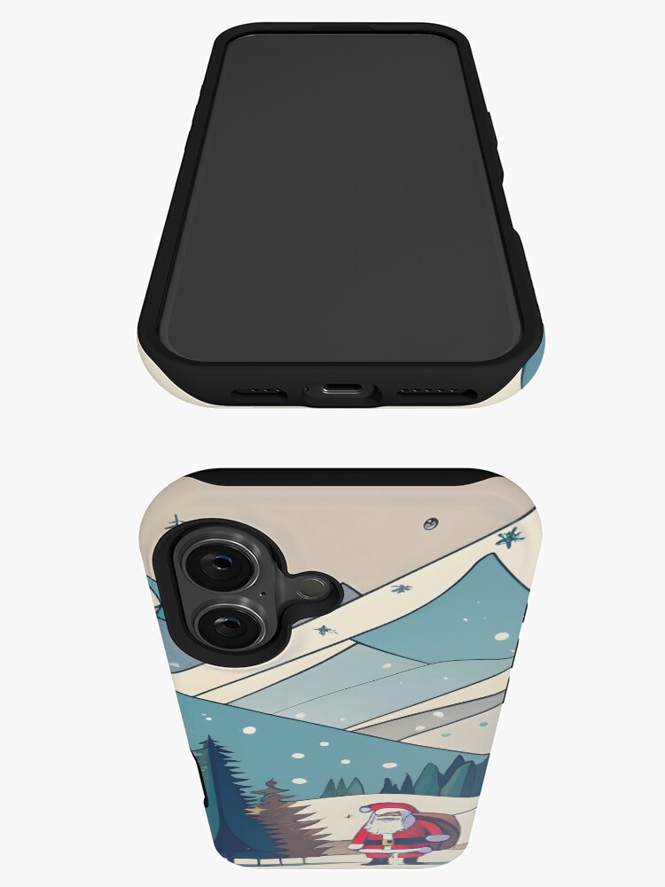 Thumbnail 3 of 4, iPhone Case, Christmas Santa in Winter Landscape Drawing designed and sold by Patricks-Art.