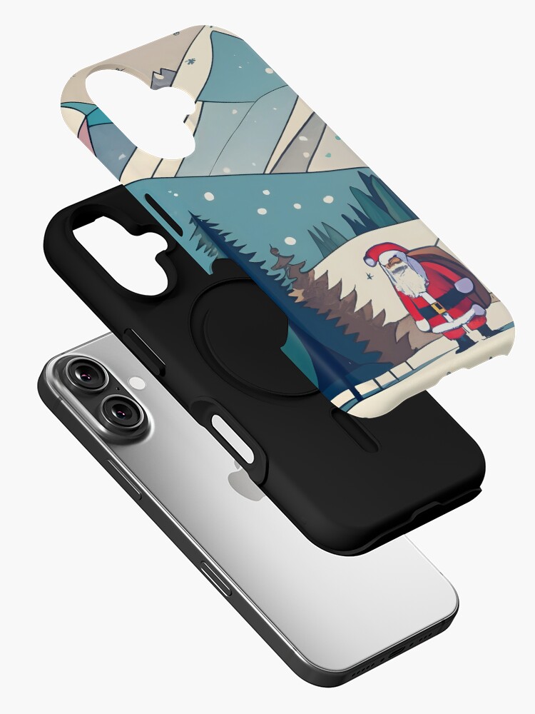 Thumbnail 2 of 4, iPhone Case, Christmas Santa in Winter Landscape Drawing designed and sold by Patricks-Art.