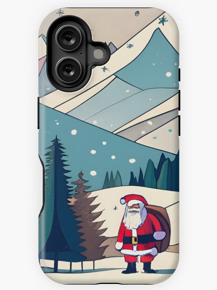 Thumbnail 1 of 4, iPhone Case, Christmas Santa in Winter Landscape Drawing designed and sold by Patricks-Art.