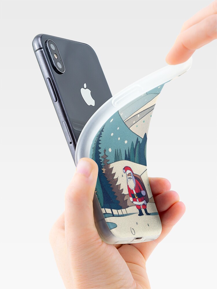 Thumbnail 4 of 5, iPhone Case, Christmas Santa in Winter Landscape Drawing designed and sold by Patricks-Art.