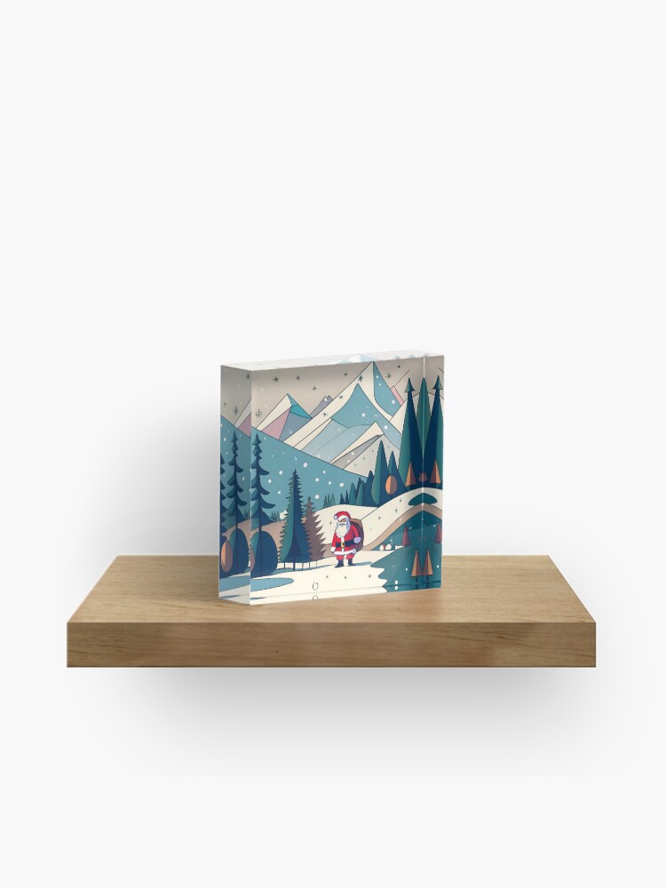 Thumbnail 1 of 5, Acrylic Block, Christmas Santa in Winter Landscape Drawing designed and sold by Patricks-Art.